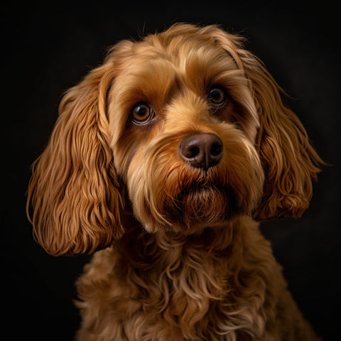 Image of Diamond painting of a brown Cockapoo dog with curly hair