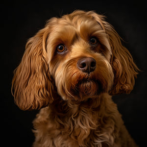 Diamond painting of a brown Cockapoo dog with curly hair