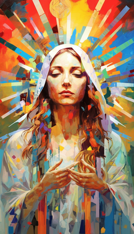 Diamond painting of a colorful Christian woman