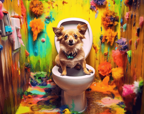 Image of Colorful Diamond Painting of Dog on Toilet