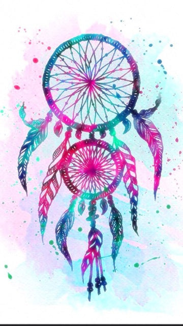 Diamond painting of a colorful dreamcatcher with feathers and beads