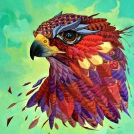 Diamond painting of a colorful eagle with intricate patterns