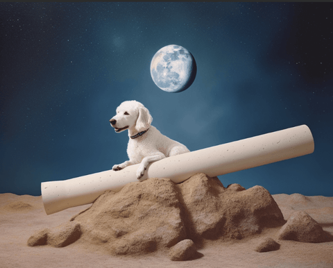 Image of Diamond Painting of White Dog on Moon with Telescope