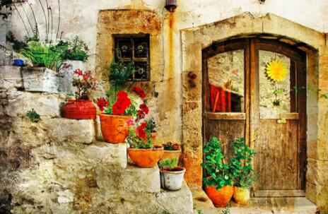 Image of Diamond Painting of Colorful Country Cottage with Flowers