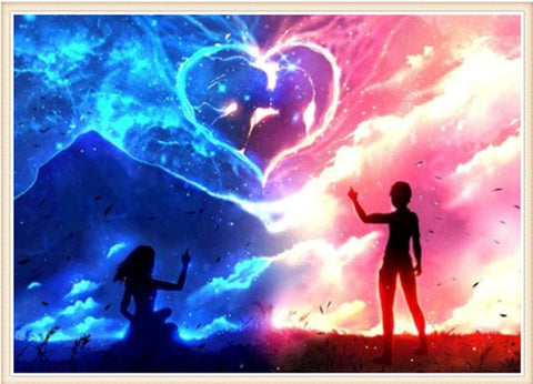 Image of Diamond Painting of Couple Creating Heart in Sky