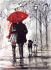 Diamond Painting of Couple Walking in Rain with Red Umbrella