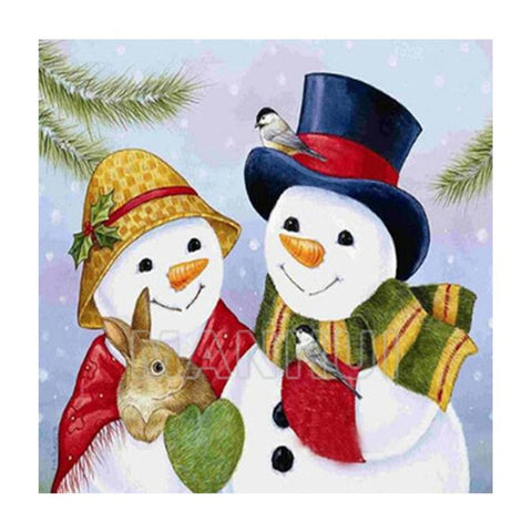 Image of Diamond Painting of Cute Snowman Couple with Bunny