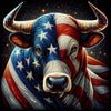Diamond art depicting a patriotic bull colored with the American flag design.