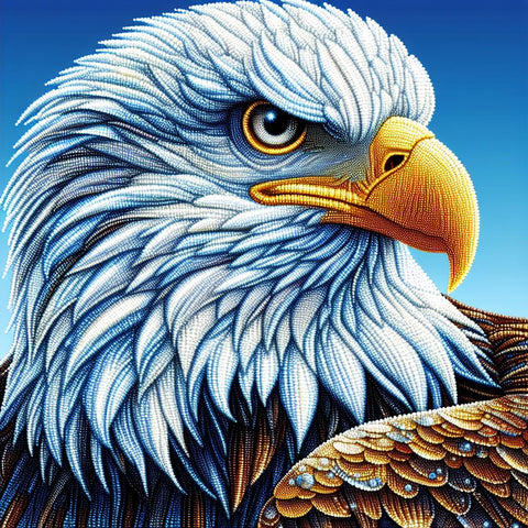 Image of Diamond painting featuring a close-up portrait of a bald eagle.