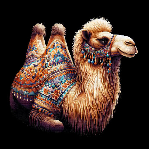 Image of Diamond painting of a camel portrait, featuring its hump.