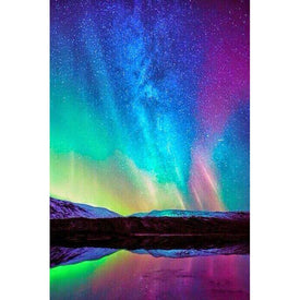 Diamond painting of the Northern Lights, also known as the Aurora Borealis, dancing across a night sky.