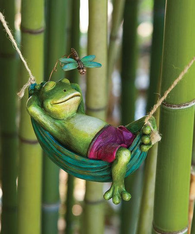 Image of Diamond painting of a relaxed frog napping in a hammock, with a dragonfly perched nearby.