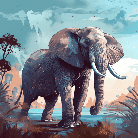Image of Elephant Elegance in 2D - DIY Diamond Painting