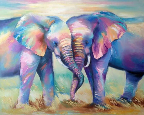 Image of Diamond painting of two elephants standing close together, symbolizing love and friendship.