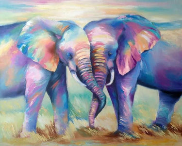 Diamond painting of two elephants standing close together, symbolizing love and friendship.