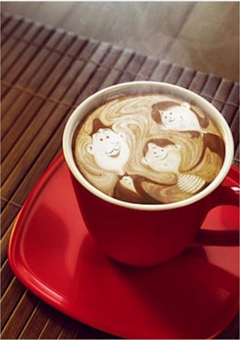 Image of Diamond painting of a latte with a family portrait design