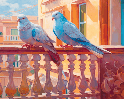 Image of Graceful Doves on a Balcony - DIY Diamond Painting