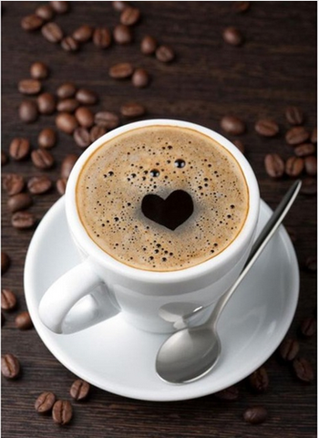 Image of Diamond painting of a latte with a heart-shaped design in the foam