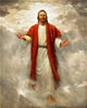 Diamond painting of Jesus Christ, surrounded by clouds and a bright light.