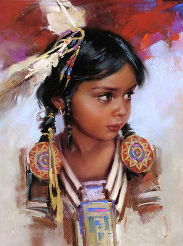 Image of A young Native American girl in traditional attire