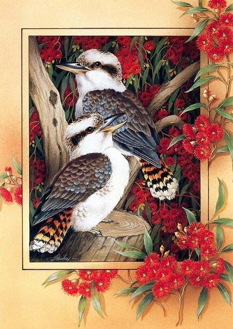 Diamond painting kit with parakeets on a tree branch