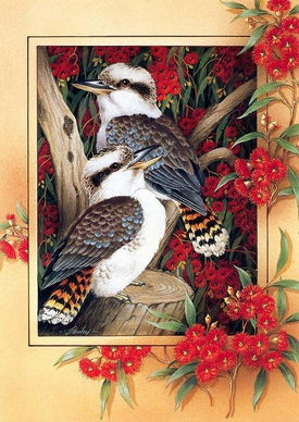 Diamond painting kit with parakeets on a tree branch