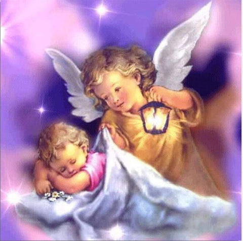 Image of Peaceful Baby Sleeping with Guardian Angel Diamond Painting