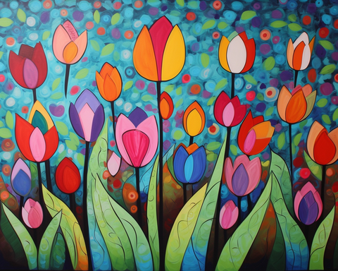 Image of Playful and Colorful Tulip Field - DIY Diamond Painting
