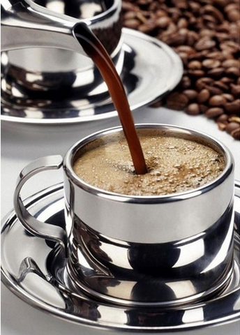 Image of Diamond painting of coffee being poured into a stainless steel cup