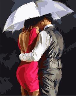 Image of Diamond Painting of Romantic Couple Sharing Umbrella in Rain