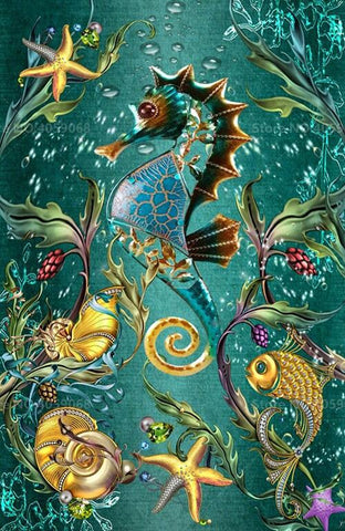Image of Diamond painting kit with seahorse, starfish, and seashells
