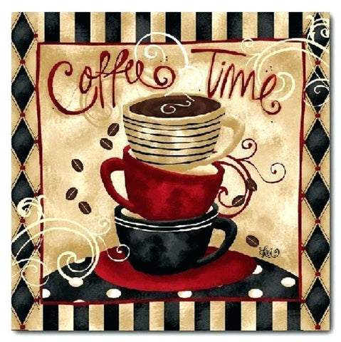 Image of Diamond painting of stacked coffee cups with the text "Coffee Time"