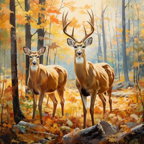 Image of Tranquil Deer Duo in Fall Forest - DIY Diamond Painting