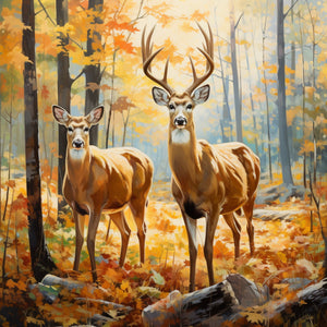 Tranquil Deer Duo in Fall Forest - DIY Diamond Painting