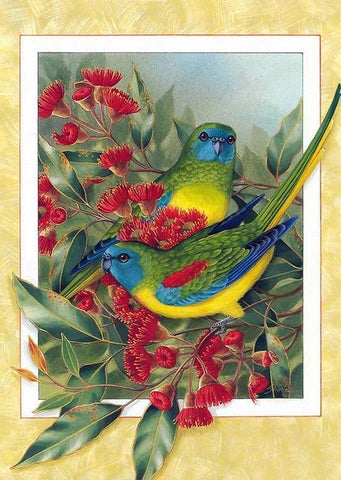 Image of Diamond painting of two birds on branches of a tree