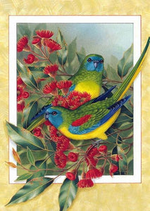 Diamond painting of two birds on branches of a tree
