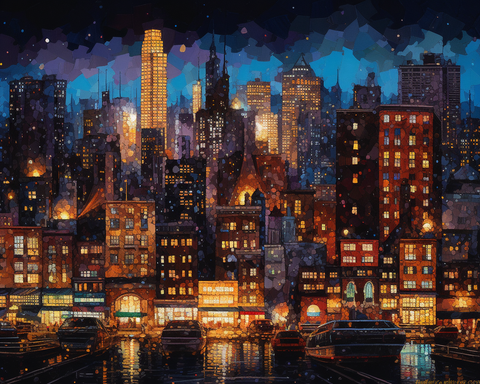 Image of Vibrant City Skyline at Night - DIY Diamond Painting
