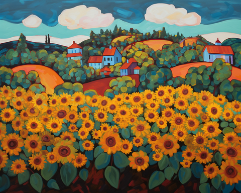 Image of Vibrant Sunflower Field Scene - DIY Diamond Painting