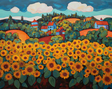 Vibrant Sunflower Field Scene - DIY Diamond Painting