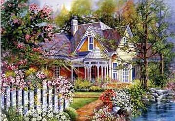 Image of Diamond Painting of Colorful Victorian House with Garden