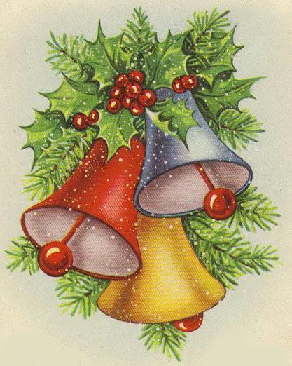 Diamond painting of vintage Christmas bells with holly