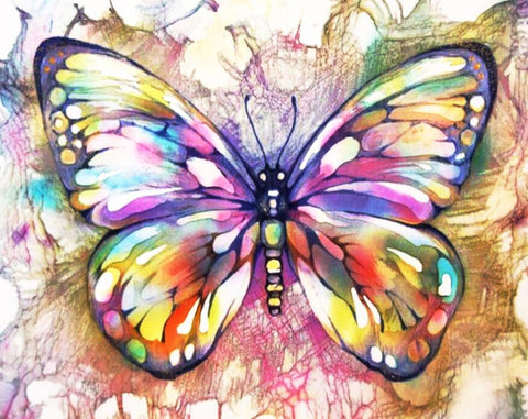 Image of Colorful butterfly with vibrant wings and a watercolor-like background, perfect for home decor.