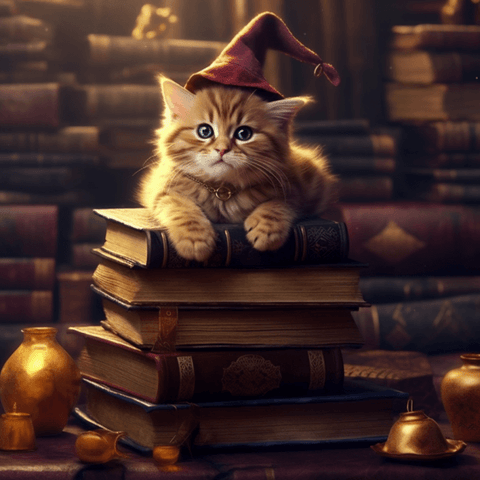 Image of Wizard Kitten on Books - DIY Diamond Painting