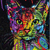 Diamond painting of a colorful abstract cat with a geometric pattern.