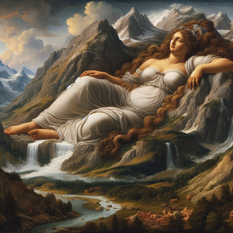 Image of Diamond painting of an Abstract Woman Laying on Mountains