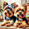 Diamond painting of two cute Yorkshire Terrier puppies.