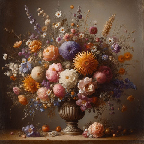 Image of Diamond artwork showcasing a beautiful arrangement of assorted flowers in a vase