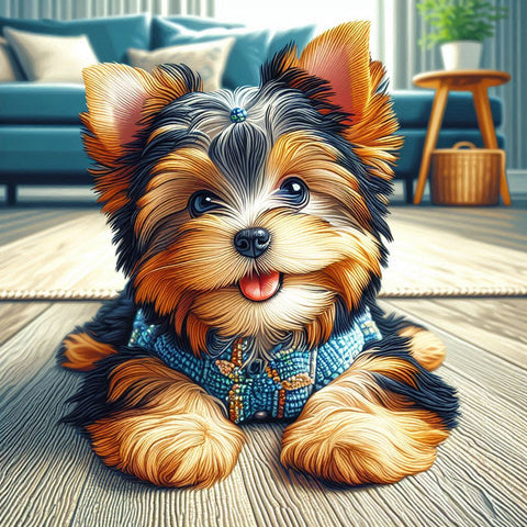 Image of Adorable Australian silky Terrier puppy wearing blue sweater diamond painting kit