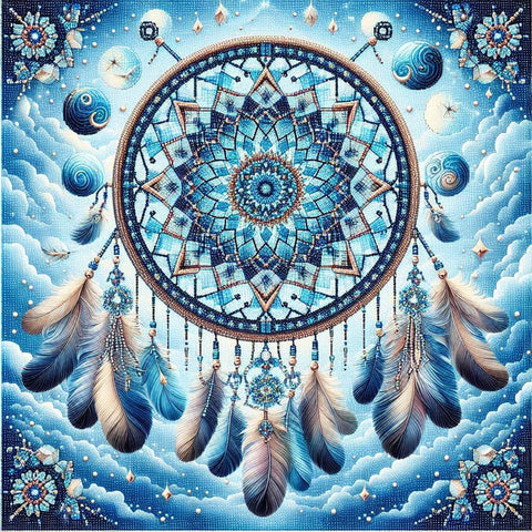 Image of baby blue dreamcatcher diamond painting feathers beads