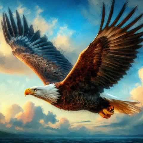 Image of Diamond painting of a bald eagle soaring through the sky